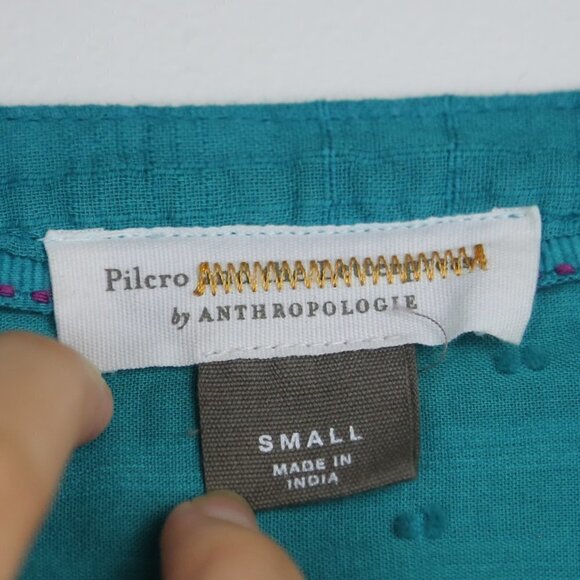 Anthropologie Pilcro and the Letterpress Mila Teal Draped Button Top Size Small - Picture 6 of 8
